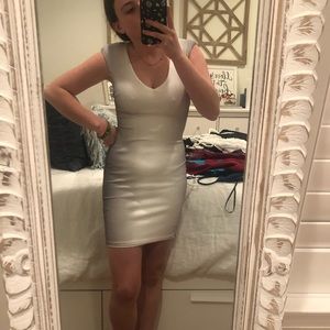 Body-con white ombré mini dress.
